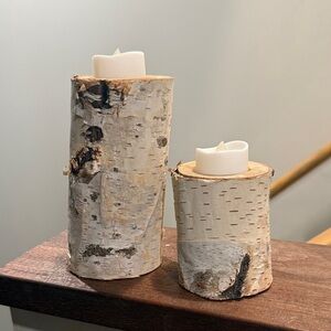 Rustic Birch Wood LED Candle Holders